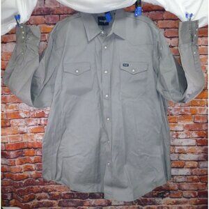 Wrangler Cowboy Cut Long Sleeve Twill Shirt Men's 2XT Tall Workwear Pearl Snap C